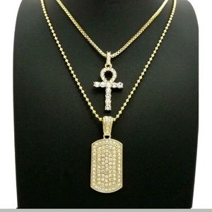 14K gold plated iced out chains combo